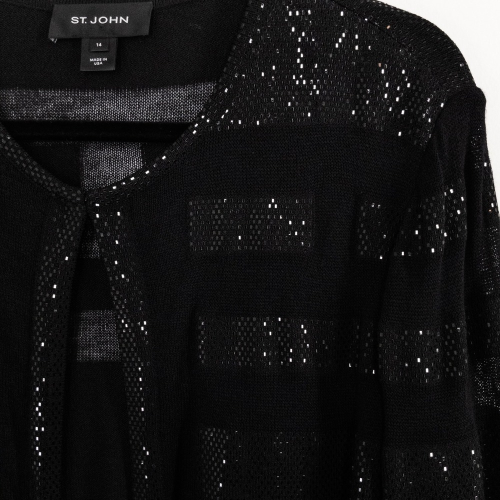 St John Black Sequin Open Front Knit Cardigan Sweater Jacket Women's 14 USA - Picture 10 of 10